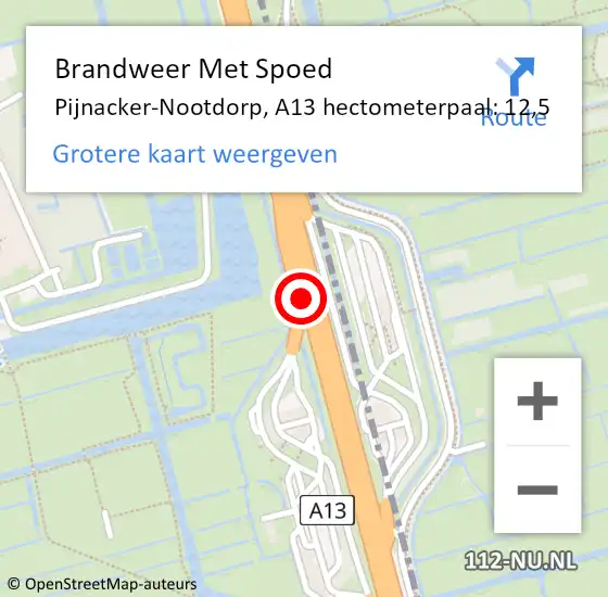 Locatie op kaart van de 112 melding: Brandweer Met Spoed Naar Pijnacker-Nootdorp, A13 hectometerpaal: 12,5 op 13 augustus 2022 19:41