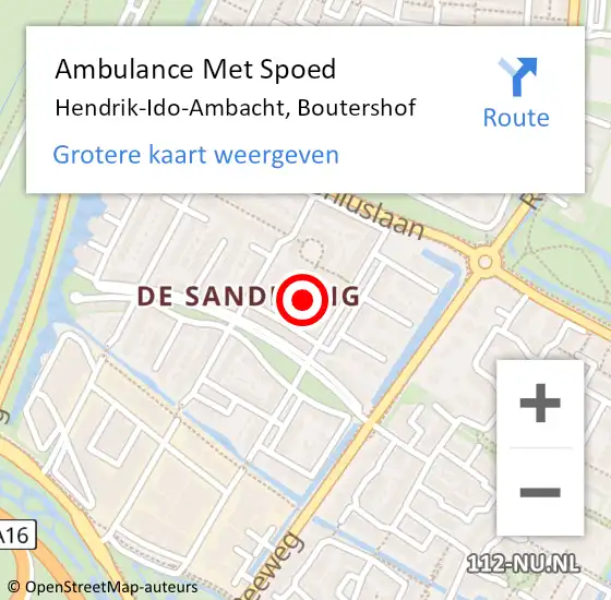 Locatie op kaart van de 112 melding: Ambulance Met Spoed Naar Hendrik-Ido-Ambacht, Boutershof op 13 augustus 2022 19:53