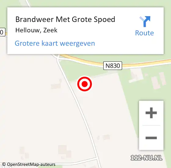 Locatie op kaart van de 112 melding: Brandweer Met Grote Spoed Naar Hellouw, Zeek op 13 augustus 2022 19:56