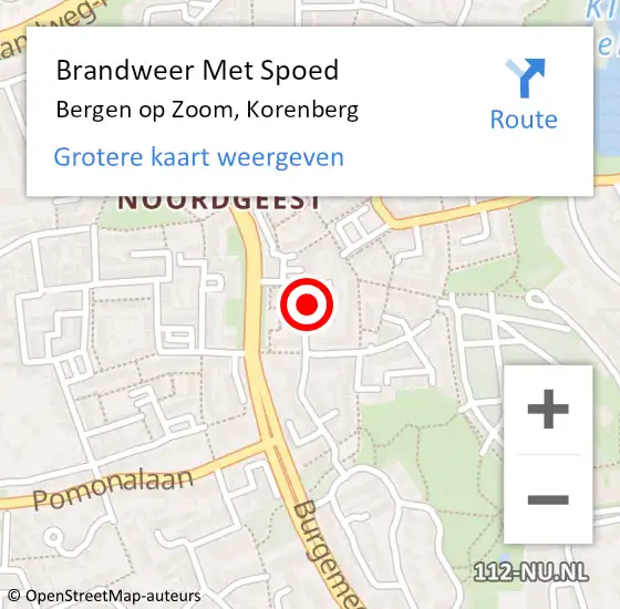 Locatie op kaart van de 112 melding: Brandweer Met Spoed Naar Bergen op Zoom, Korenberg op 13 augustus 2022 20:16