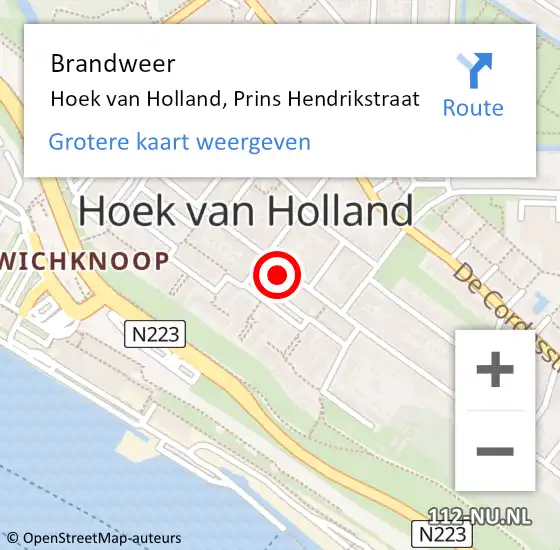 Locatie op kaart van de 112 melding: Brandweer Hoek van Holland, Prins Hendrikstraat op 13 augustus 2022 20:40