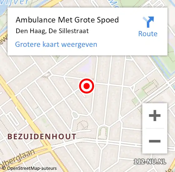 Locatie op kaart van de 112 melding: Ambulance Met Grote Spoed Naar Den Haag, De Sillestraat op 13 augustus 2022 20:57