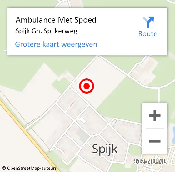 Locatie op kaart van de 112 melding: Ambulance Met Spoed Naar Spijk Gn, Spijkerweg op 13 augustus 2022 21:02