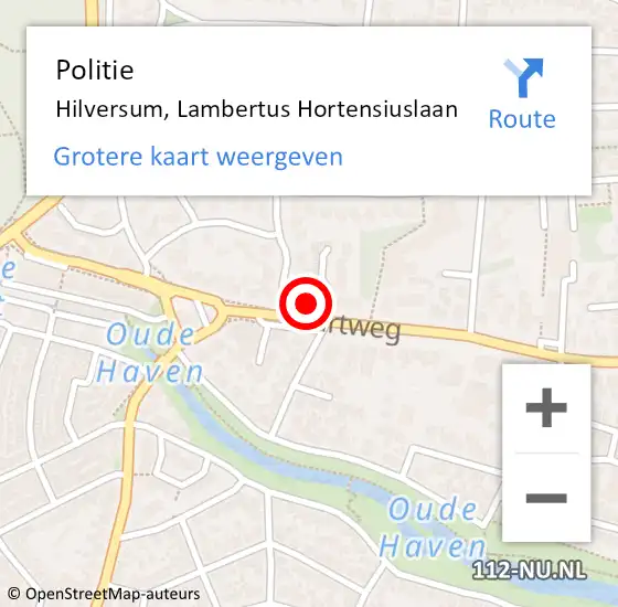 Locatie op kaart van de 112 melding: Politie Hilversum, Lambertus Hortensiuslaan op 13 augustus 2022 21:02