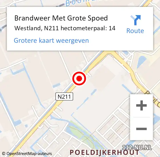 Locatie op kaart van de 112 melding: Brandweer Met Grote Spoed Naar Westland, N211 hectometerpaal: 14 op 13 augustus 2022 21:28