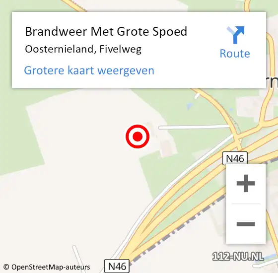 Locatie op kaart van de 112 melding: Brandweer Met Grote Spoed Naar Oosternieland, Fivelweg op 13 augustus 2022 21:32