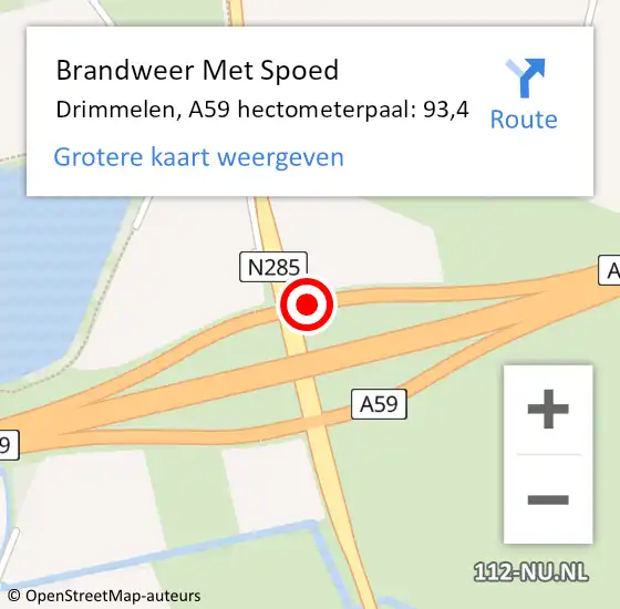 Locatie op kaart van de 112 melding: Brandweer Met Spoed Naar Drimmelen, A59 hectometerpaal: 93,4 op 13 augustus 2022 22:04