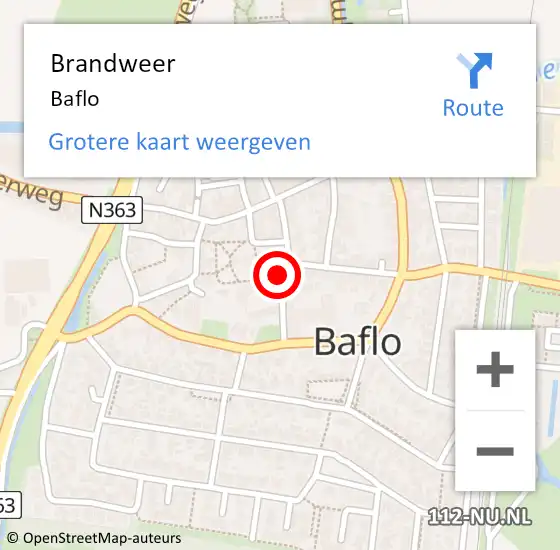 Locatie op kaart van de 112 melding: Brandweer Baflo op 13 augustus 2022 22:13