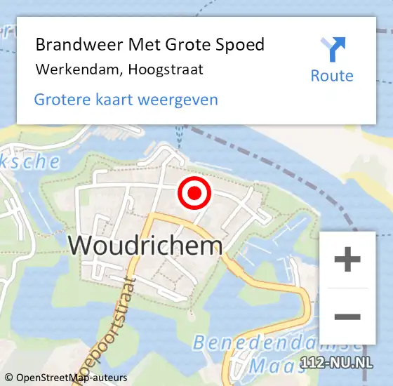 Locatie op kaart van de 112 melding: Brandweer Met Grote Spoed Naar Werkendam, Hoogstraat op 13 augustus 2022 22:18