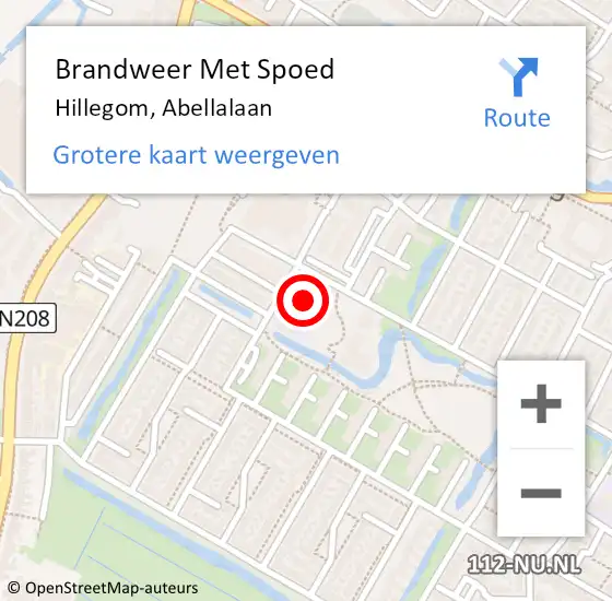 Locatie op kaart van de 112 melding: Brandweer Met Spoed Naar Hillegom, Abellalaan op 13 augustus 2022 22:23