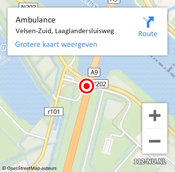 Locatie op kaart van de 112 melding: Ambulance Velsen-Zuid, Laaglandersluisweg op 13 augustus 2022 22:25