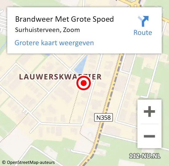 Locatie op kaart van de 112 melding: Brandweer Met Grote Spoed Naar Surhuisterveen, Zoom op 13 augustus 2022 22:34