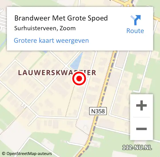 Locatie op kaart van de 112 melding: Brandweer Met Grote Spoed Naar Surhuisterveen, Zoom op 13 augustus 2022 22:35