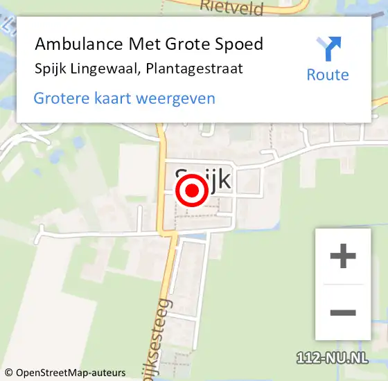 Locatie op kaart van de 112 melding: Ambulance Met Grote Spoed Naar Spijk Lingewaal, Plantagestraat op 13 augustus 2022 23:17