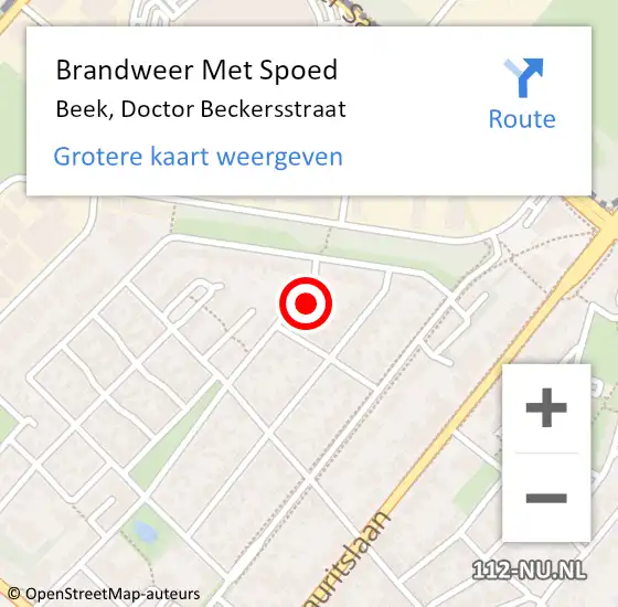 Locatie op kaart van de 112 melding: Brandweer Met Spoed Naar Beek, Doctor Beckersstraat op 13 augustus 2022 23:17