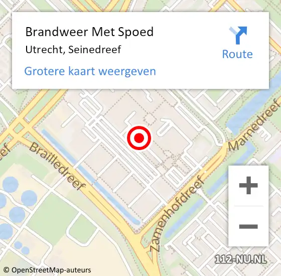 Locatie op kaart van de 112 melding: Brandweer Met Spoed Naar Utrecht, Seinedreef op 13 augustus 2022 23:22