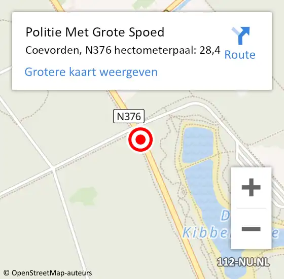 Locatie op kaart van de 112 melding: Politie Met Grote Spoed Naar Coevorden, N376 hectometerpaal: 28,4 op 13 augustus 2022 23:28