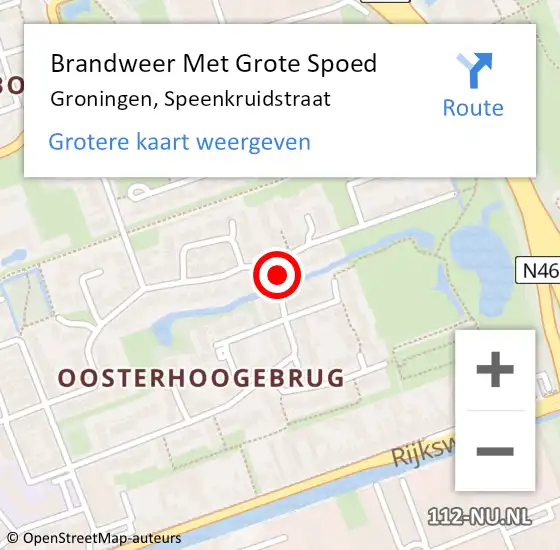 Locatie op kaart van de 112 melding: Brandweer Met Grote Spoed Naar Groningen, Speenkruidstraat op 13 augustus 2022 23:33