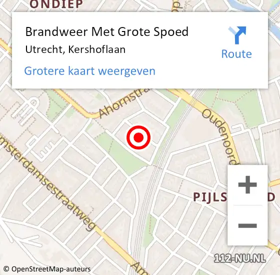 Locatie op kaart van de 112 melding: Brandweer Met Grote Spoed Naar Utrecht, Kershoflaan op 13 augustus 2022 23:38