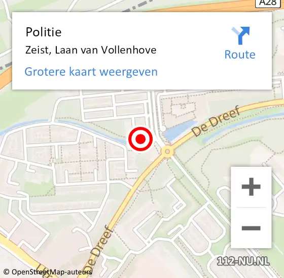 Locatie op kaart van de 112 melding: Politie Zeist, Laan van Vollenhove op 13 augustus 2022 23:46