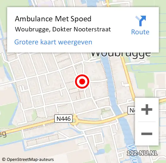 Locatie op kaart van de 112 melding: Ambulance Met Spoed Naar Woubrugge, Dokter Nooterstraat op 14 augustus 2022 00:02