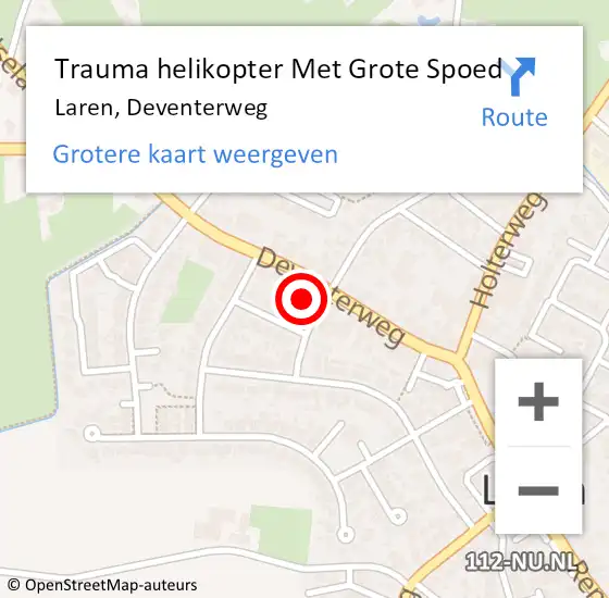 Locatie op kaart van de 112 melding: Trauma helikopter Met Grote Spoed Naar Laren, Deventerweg op 14 augustus 2022 00:20
