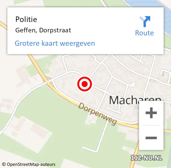 Locatie op kaart van de 112 melding: Politie Geffen, Dorpstraat op 14 augustus 2022 01:37
