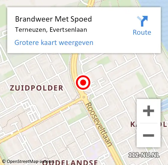 Locatie op kaart van de 112 melding: Brandweer Met Spoed Naar Terneuzen, Evertsenlaan op 14 augustus 2022 01:47