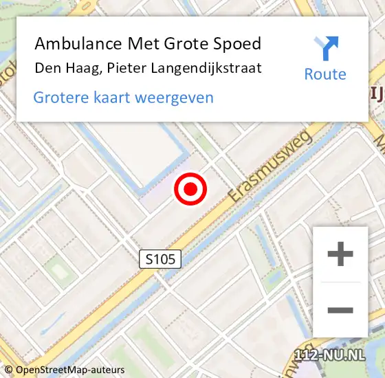Locatie op kaart van de 112 melding: Ambulance Met Grote Spoed Naar Den Haag, Pieter Langendijkstraat op 14 augustus 2022 01:57