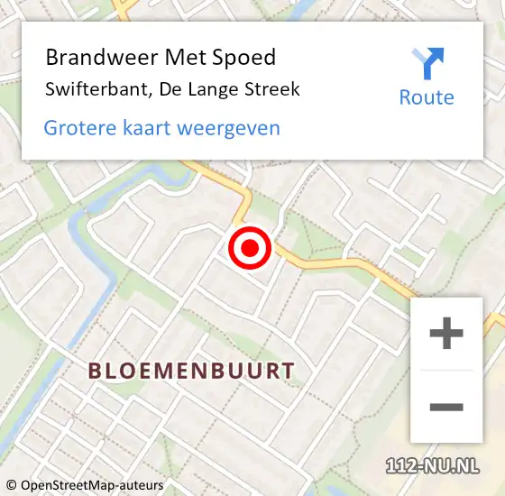 Locatie op kaart van de 112 melding: Brandweer Met Spoed Naar Swifterbant, De Lange Streek op 14 augustus 2022 02:27