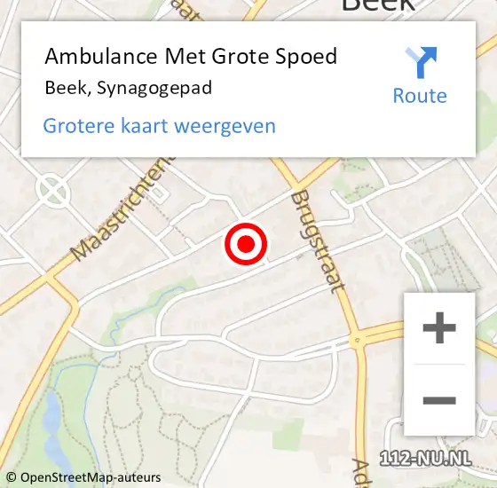 Locatie op kaart van de 112 melding: Ambulance Met Grote Spoed Naar Beek, Synagogepad op 26 juli 2014 10:31