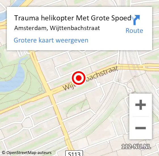 Locatie op kaart van de 112 melding: Trauma helikopter Met Grote Spoed Naar Amsterdam, Wijttenbachstraat op 14 augustus 2022 02:48