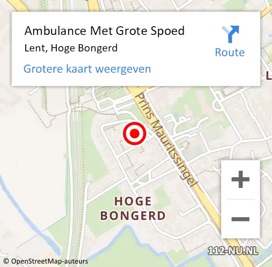 Locatie op kaart van de 112 melding: Ambulance Met Grote Spoed Naar Lent, Hoge Bongerd op 14 augustus 2022 03:04