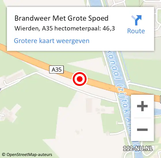 Locatie op kaart van de 112 melding: Brandweer Met Grote Spoed Naar Wierden, A35 hectometerpaal: 46,3 op 14 augustus 2022 03:04