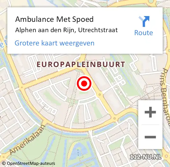 Locatie op kaart van de 112 melding: Ambulance Met Spoed Naar Alphen aan den Rijn, Utrechtstraat op 14 augustus 2022 03:21