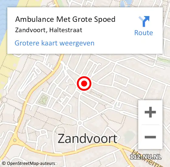 Locatie op kaart van de 112 melding: Ambulance Met Grote Spoed Naar Zandvoort, Haltestraat op 14 augustus 2022 03:32