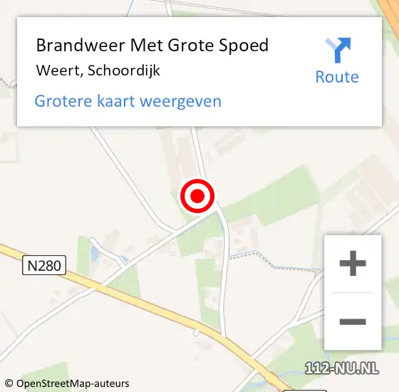 Locatie op kaart van de 112 melding: Brandweer Met Grote Spoed Naar Weert, Schoordijk op 14 augustus 2022 03:38