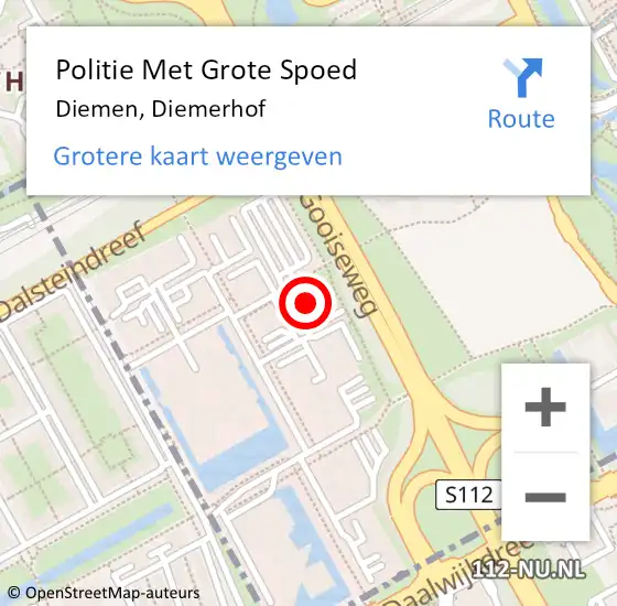 Locatie op kaart van de 112 melding: Politie Met Grote Spoed Naar Diemen, Diemerhof op 14 augustus 2022 03:46