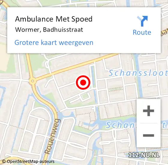 Locatie op kaart van de 112 melding: Ambulance Met Spoed Naar Wormer, Badhuisstraat op 14 augustus 2022 03:47