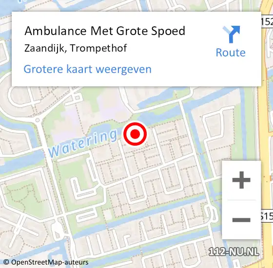 Locatie op kaart van de 112 melding: Ambulance Met Grote Spoed Naar Zaandijk, Trompethof op 14 augustus 2022 03:48