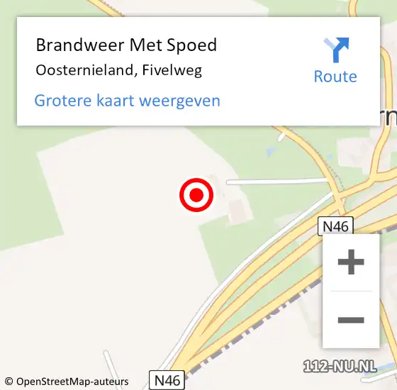 Locatie op kaart van de 112 melding: Brandweer Met Spoed Naar Oosternieland, Fivelweg op 14 augustus 2022 04:25