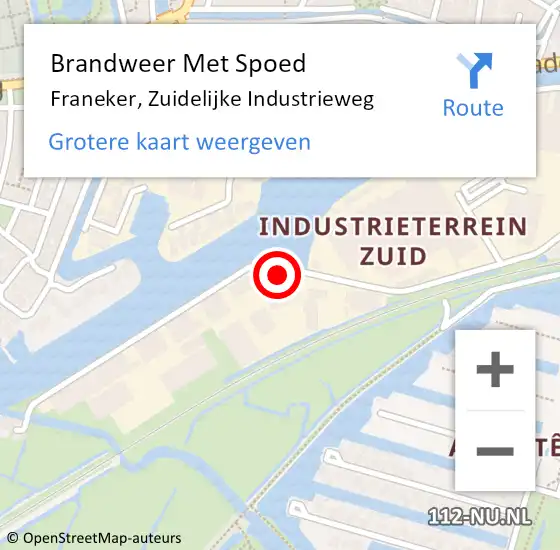 Locatie op kaart van de 112 melding: Brandweer Met Spoed Naar Franeker, Zuidelijke Industrieweg op 14 augustus 2022 04:37
