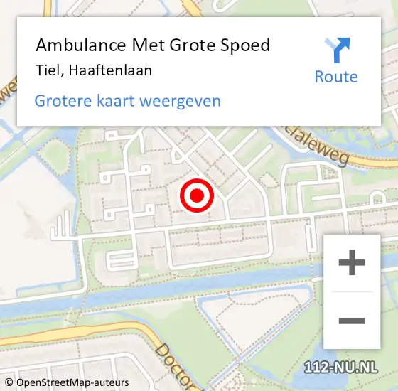 Locatie op kaart van de 112 melding: Ambulance Met Grote Spoed Naar Tiel, Haaftenlaan op 14 augustus 2022 05:38