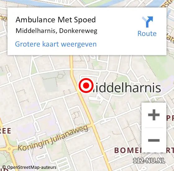 Locatie op kaart van de 112 melding: Ambulance Met Spoed Naar Middelharnis, Donkereweg op 14 augustus 2022 05:58