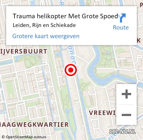 Locatie op kaart van de 112 melding: Trauma helikopter Met Grote Spoed Naar Leiden, Rijn en Schiekade op 14 augustus 2022 07:27