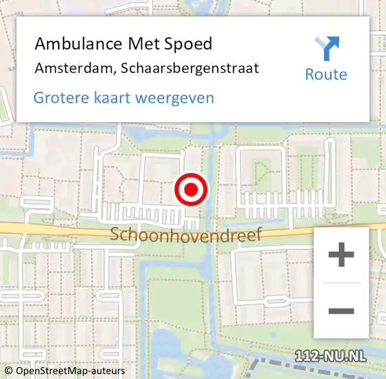 Locatie op kaart van de 112 melding: Ambulance Met Spoed Naar Amsterdam-Zuidoost, Schaarsbergenstraat op 14 augustus 2022 07:28