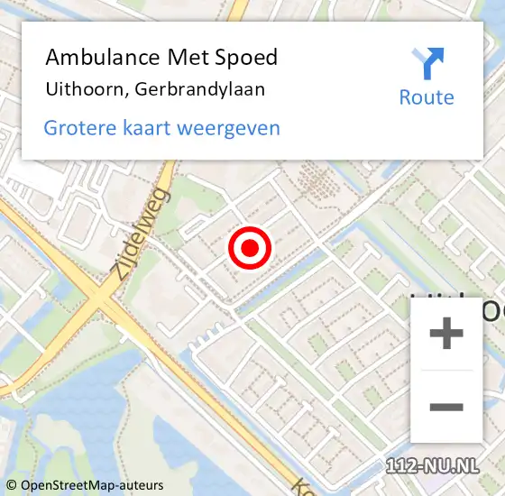 Locatie op kaart van de 112 melding: Ambulance Met Spoed Naar Uithoorn, Gerbrandylaan op 14 augustus 2022 08:04