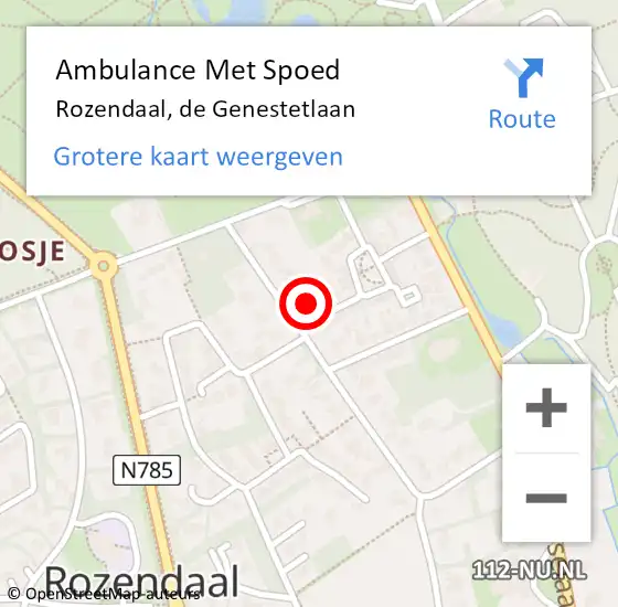 Locatie op kaart van de 112 melding: Ambulance Met Spoed Naar Rozendaal, de Genestetlaan op 14 augustus 2022 08:58