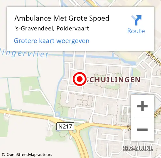 Locatie op kaart van de 112 melding: Ambulance Met Grote Spoed Naar 's-Gravendeel, Poldervaart op 14 augustus 2022 09:08
