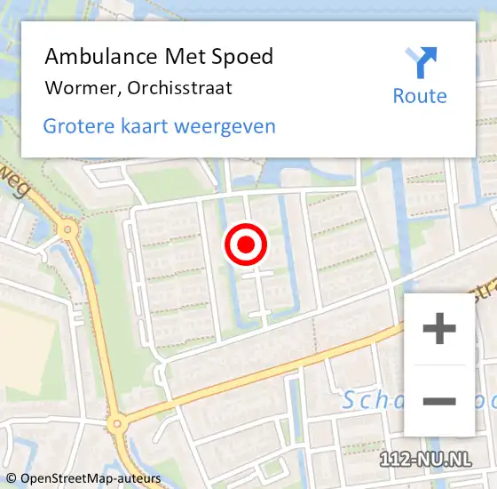 Locatie op kaart van de 112 melding: Ambulance Met Spoed Naar Wormer, Orchisstraat op 14 augustus 2022 09:09